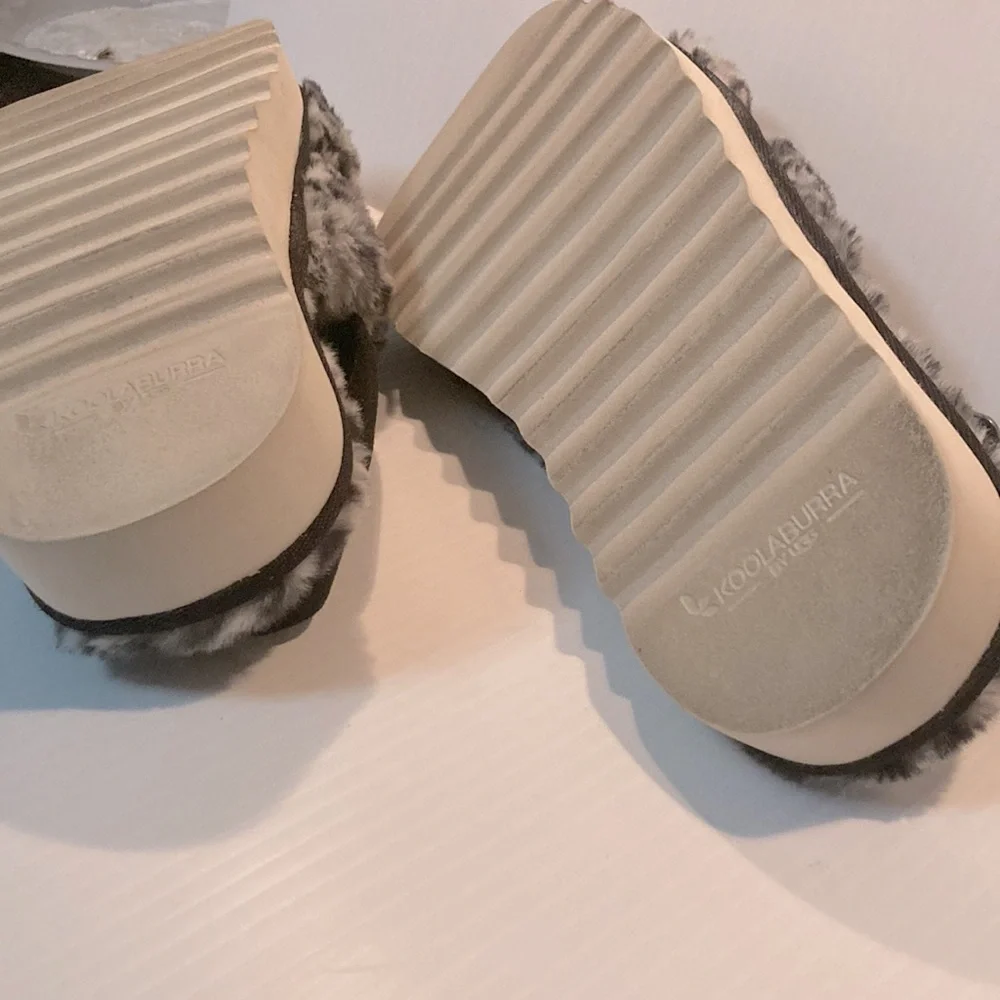 KOOLABURRA by UGG Fuzz’d Out Slingback Sandals Snow Leopard Womens Size 10